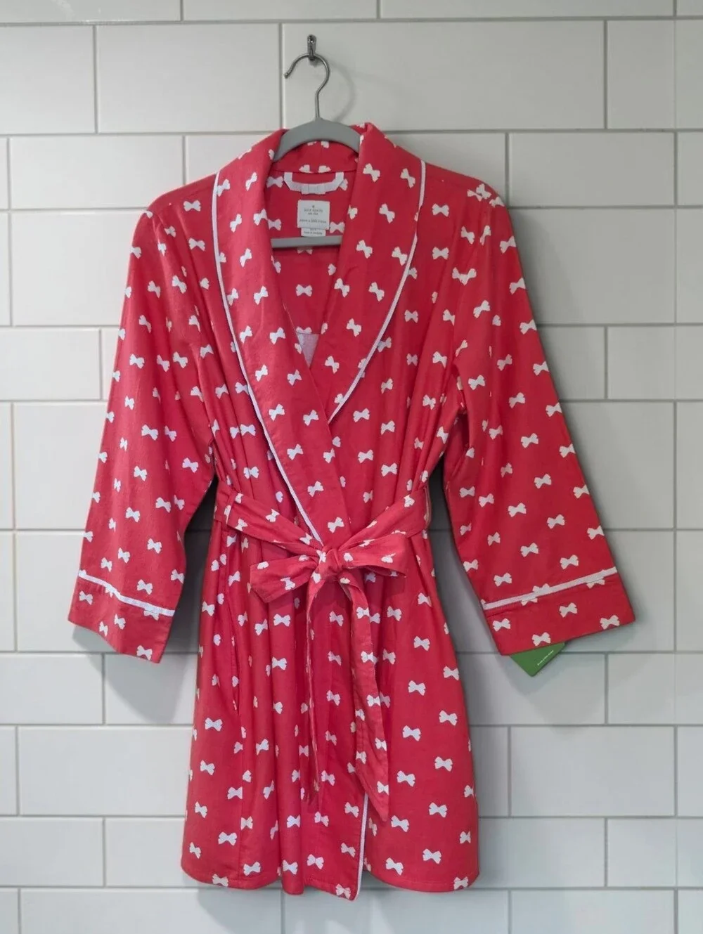 NWT Kate Spade Dream A Little Dream Bow Lightweight Flannel Robe Coral Pink SZ M